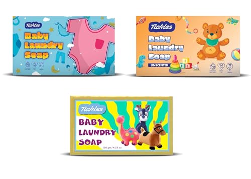 Image of Tickles (Pack 3) Handmade Organic Washing Soap For Baby Clothes, Accessories Mainly for Sensitive Skin 100% Chemical Free Natural Laundry Soap Citronella Lavender & Unscented (360 gms)