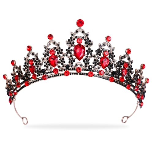 Femmes Noir Cristal Tiara Princesse de la Couronne Fille Elfe Bandeau Rouge Strass Cadeau pour Costume Mariage Demoiselle d'honneur Bal Anniversaire Cortège...