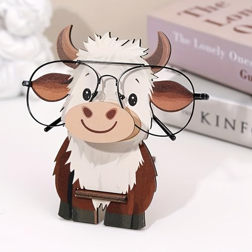 CHENNAN Holz Tier Brillenständer 3D-Holz Stehen Brillenhalter Handgefertigter Tierform Brillenständer Sonnenbrillen-Präsentationsständer Dekoration für Schlafzimmer Büro Schreibtisch (Ochse)