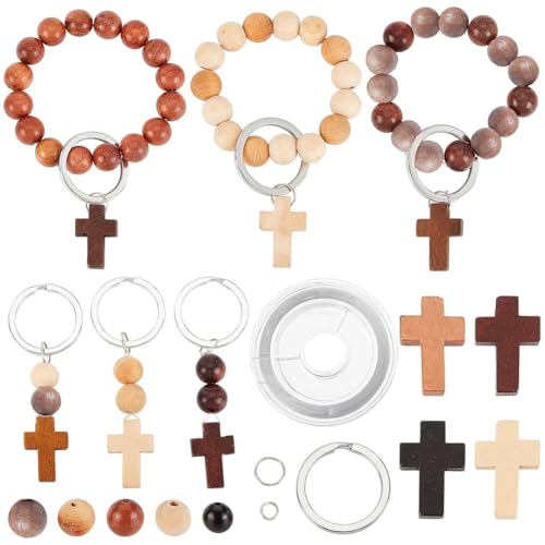 Encantos de cruz pequeños SUNNYCLUE de madera natural para crear collares, camello