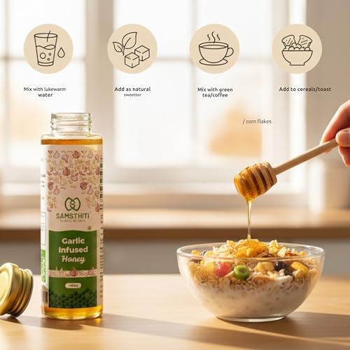 Image of SAMSTHITI Garlic Infused Honey Organic Original Honey Best For Healthy & Tasty || Pack of 1 || 480gram
