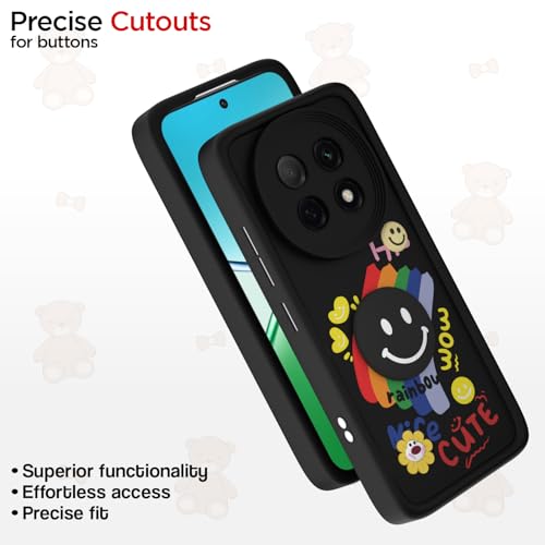 Image of Pikkme Back Cover for Oppo F29 5G | Soft Silicone| Cute Rainbow Smile & 3D Cartoon Flower Design | Shockproof Raised Camera Protection Bumper Case (Black)