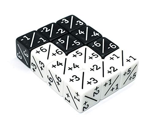 HD Dice Counters-6X White +1/+1 & 6X Black -1/-1 D6 Dice for CCG,MTG,Magic The Gathering,Card Gaming,Token & Loyalty Dice