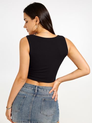 REORIA Womens Basic Square Neck Ribbed Tank Tops Workout Crop Tops 2025 Summer Sleeveless Slim Fit Shirts3