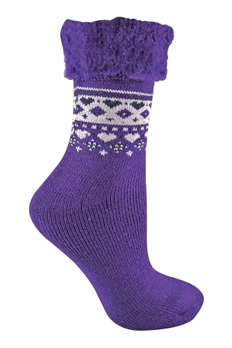 Image of Sock Snob - Ladies Turn Over Top Warm Thermal Winter Nordic Wool Blend Home Bed Socks (4-8 uk, 28 Purple)
