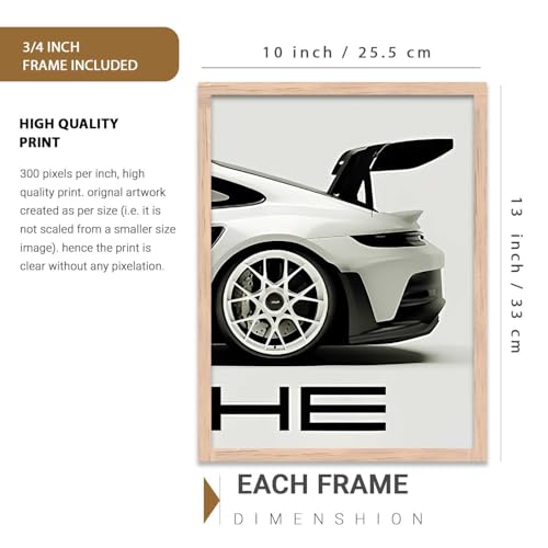 Image of HOMESY Sports Car Framed Posters Gift Items for Boys Room | Wall Decoration for Bedroom Living Room Office Gaming Room Decor | Sports Car Poster with Frame for Wall Decor Set Of 3 Size (10x13 inch, BROWN)