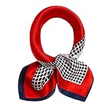 ANDANTINO 100% Real Mulberry Silk Scarf -21'' x 21''- Lightweight Neckerchief –Women Men Small Square Digital Printed Scarves (Square&Dot)