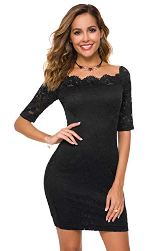 Atnlewhi Womens Vintage Lace Floral Off Shoulder Elegant Swing Dresses A-line Mini Dress for Party Cocktail Wedding3