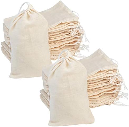 Tayfremn 100Pcs Cotton Drawstring Bags, Reusable Muslin Bag Natural Cotton Bags with Drawstring Produce Bags Bulk Gift Bag Jewelry Pouch for Party Wedding Home Storage, Natural Color (4 x 6 Inches)