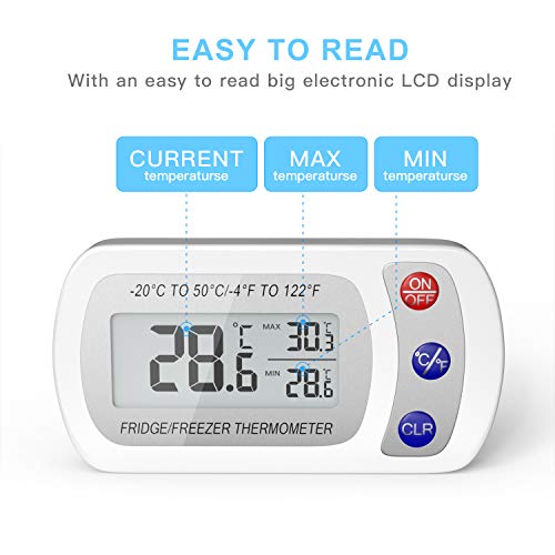 Digital Fridge Refrigerator Thermometer - Fridge/Freezer/Room Thermometer With Hook,Waterproof Large Lcd Display Max/Min Record, For Kitchen, Home, Restaurants (2Pack, Battery Included) #TOP1
