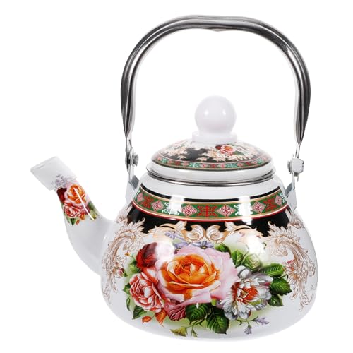 COOLHIYA Tetera de Esmalte Retro con Colador Extraíble Resistente al Calor Diseño Floral Elegante para Infusiones Vitrocerámica y Hornillo Capacidad