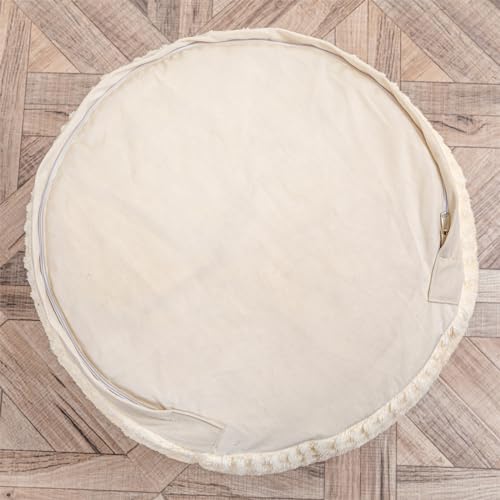 Pouf Ottoman Stuffed, Stuffed Ottoman Foot Rest,Pouf Foot Stool with Filler, 20\"x20\"x12\" Inches Fuzzy Chair, Floor Pouf Chair,Foot Rest with Storage for Living Room, Bedroom (Ivory Pouf with Filler)