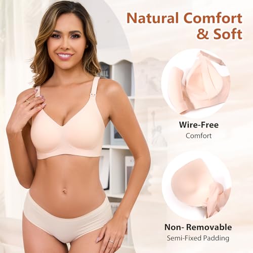 CMTOP Nursing Bras for Women Seamless Breathing Maternity Bras Soft and Comfortable Women's Bralette Adjustable and Removable Strap Breastfeeding Bra Pregnancy Sleep Bralette(Nude,XXL) - Image 3