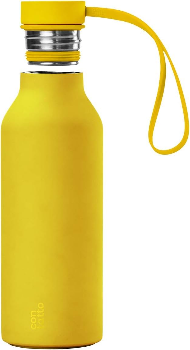 con-tatto Bottle Bottiglia termica in Acciaio e Rame 500ml - Borraccia Termica - Bevande fredde per 25 ore e calde per 15 ore - Fascia e Tappo Sport Lid inclusi! (Amalfi Lemon)