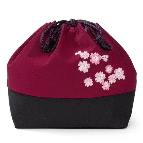 [京のみやび] 巾着 バッグ ちりめん ワイン nkp 桜刺繍の商品画像（Amazon）