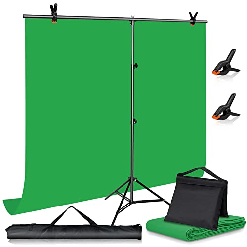 Acooday T Shape Green Screen Backdrop with Stand Kit - 5 X 6.5FT Adjustable Photography Background Stand with 5.2 X 6.5FT Greenscreen for Photoshoot Streaming Video Gaming Zoom Online Meeting