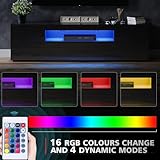 ELEGANT 180cm LED TV Unit Black Gloss Modern TV Stand Cabinet with Ambient RGN Lights for 50 52 55 60 65 75 inch 4k TV Living Room and Bedroom Furniture with Storages and Shelves - Image 5