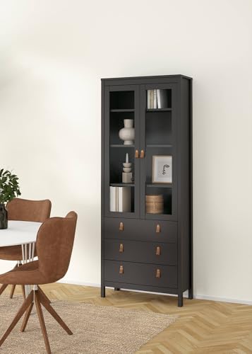 Vetrina Laurette Credenza espositiva Vetrinetta Multiuso Madia da Soggiorno 78x33 h199 cm nero
