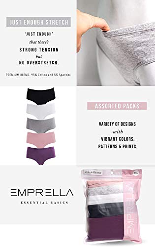 Emprella Underwear Women Plus Size, 5-Pack Hipsters Panties, Cotton And Spandex (3X, Hipster Assorted) #TOP2