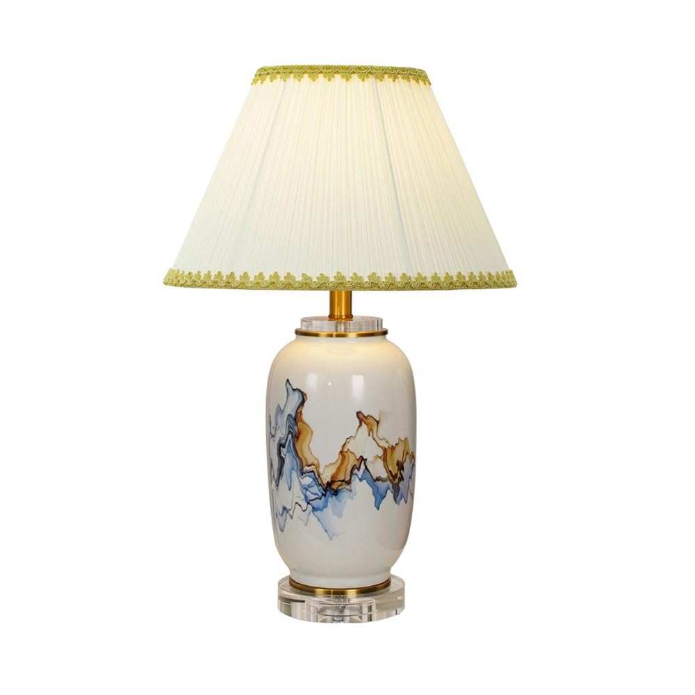 asdchZen Table Lamps, Modern Ceramic Bedside Lamp With Painted Ink, Nightstand Lamp With Fabric Shade For Living Room, Bedroom