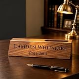 Desk Name Plate Personalized, Engraved Wooden Name Plate for Desk