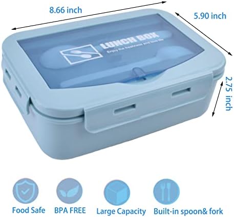 VINTAGE EMBROIDERY V.E. Lunch Bento Box for Adults Kids - Leakproof Lunchboxes with 3 Compartments and Cutlery Set Sandwich Box, Meal Prep Containers Dishwasher and Microwave Safe, BPA Free