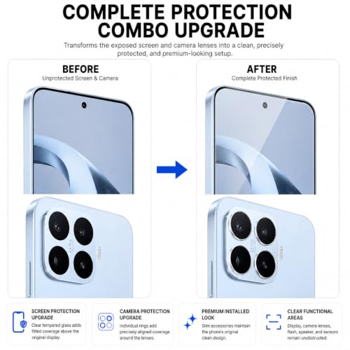 Image of FIRST MART Tempered Glass for Xiaomi 17T 5G with Silver Camera Ring Guard & Installation Kit | HD Clear Edge-to-Edge Screen Protector, Scratch Resistant, Case-Friendly | Pack of 1