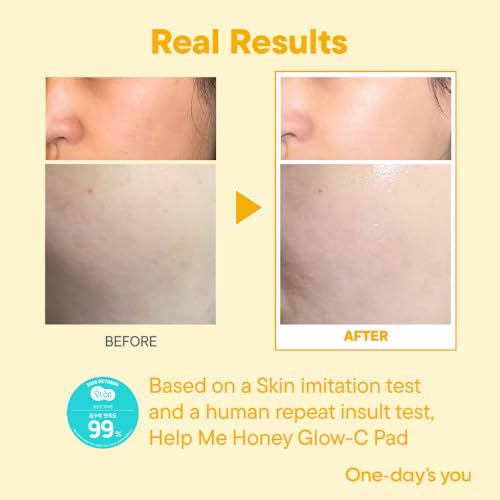 ONE-DAY’S YOU Help Me Honey Glow-C Pads | Korean Vitamin C Toner Pads for Face | Brightening & Cleansing Facial Pads | Skin Care for Blemishes & Radiance | 60 Sheets