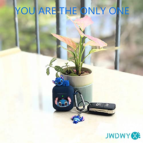 Stitch Cartoon Case For Apple Airpod 2 And 1, 9 In 1 Accessories Set Protective Cover,3D Anime Designed Silicone Case/Stitch Keychain/Metal Dust Sticker/Anti-Lost Rope.the Best Gift #TOP4