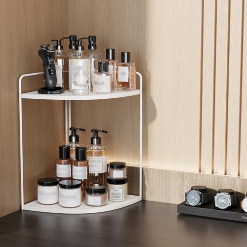 Image of Forest Angle Bathroom Counter Organizer,Countertop Organizer,Vanity Organizers,Bathroom Storage,Bathroom Sink Caddy,Counter Shelf,Corner Counter,Corner Shelves(White)