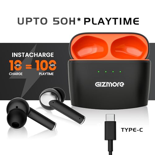 Image of GIZMORE Elite 852 ANC with 36dB Type-C Fast Charging TWS| Up to 50H Playtime| ENC with DNS | 40ms Low Latency for Gaming | Insta Wake N' Pair |BT v5.3| 13MM Driver| Voice Assistant Earbuds (Black)
