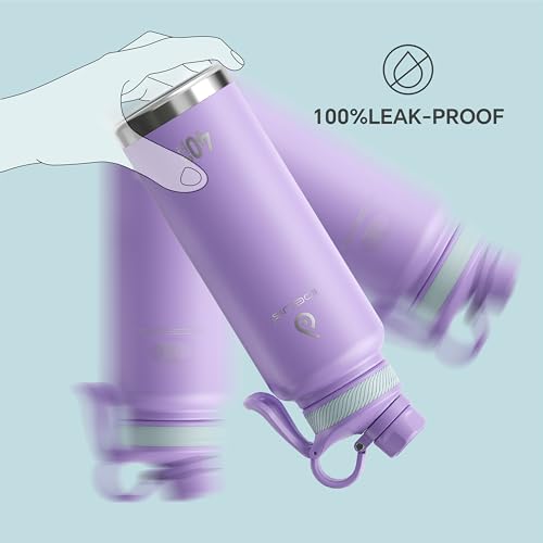 Image of IDEUS Vacuum Insulated Water Bottle, Stainless Steel Double Wall Flask Metal Sports Canteen with Leak-Proof Screw Cap (Violet, 40oz (1140ml))