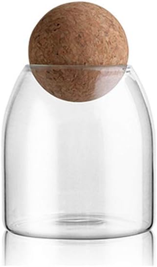BESTONZON Glass Jar with Airtight Seal Wood Lid Ball 500ML Clear Candy Jar Mason Jars Food Storage Canister for Serving Tea Coffee Spice Sugar Salt Size S