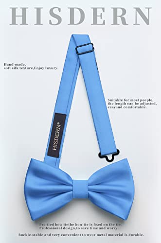Image of HISDERN Bow Ties for Men Solid Color Pre-Tie Bow Tie and Pocket Square Set Classic Formal Tuxedo Bowties for Wedding Party