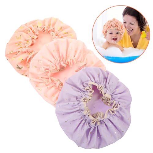 IWOWHERO 3 Pecas chapéu de banho infantil chuveiro à prova d'água touca de chá de bebê boné de banh