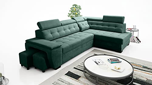 Robin Inspire Grand Ecksofa mit Schlaffunktion Bettkasten Kopfstützen Relaxfunktion 2 Hocker Sofa L-Form Schlafsofa Freistehende Eckcouch Schlafcouch Wohnzimmermöbel Wohnlandschaft Rechts Flaschengrün Robin Inspire Grand Ecksofa mit Schlaffunktion Bettkasten Kopfstützen Relaxfunktion 2 Hocker Sofa L-Form Schlafsofa Freistehende Eckcouch Schlafcouch Wohnzimmermöbel Wohnlandschaft Rechts Flaschengrün