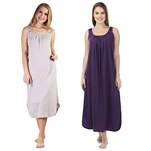 Image of BLAZON Women's Cotton Hosiery Solid Maxi Nighty Slip (Pack of 2) Available Sizes: S, M, L, XL, 2XL, 3XL, 4XL, 5XL