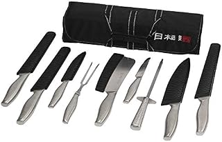 Ross Henery Professional Japanese Style Premium Stainless Steel 9 Piece Chefs Knife Set with Protective sheaths in Canvas Carry case