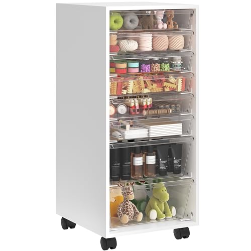 WOPITUES 8 Drawers Rolling Storage Utility Cart, Organizers with Wooden