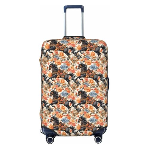 Luggage Cover - Black Horse Floral Print Travel Suitcase Covers For Luggage, High Elasticity Suit Case Cover Protector Fits 18-32 Inch