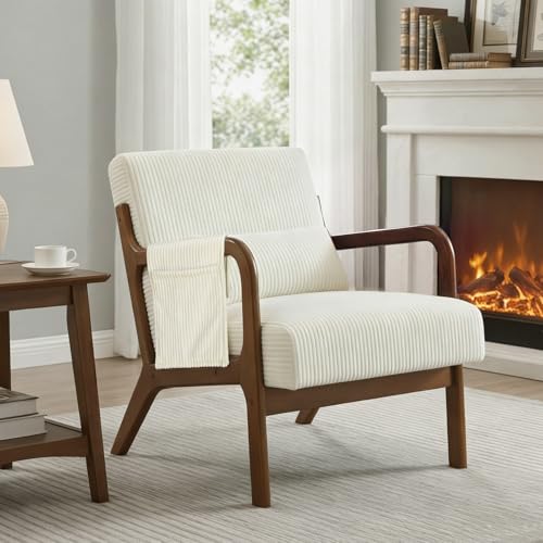 DUMOS Mid Century Modern Accent Chair, Upholstered Armchair with Lumbar