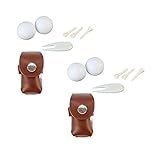 Vbestlife 2 Sack Cowhide Golf Ball Bag Holder Clip Utility Pouch Sports Golfing Accessories with Tees, Golf Balls and Divot Tool (Coffee)