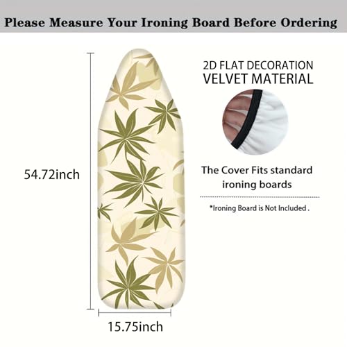 Image of Nuxovilar Olive Green Beige Leaf Ironing Board Cover 15x54 Polyester | Iron Pad Scorch Guard laundry helper protective board shield home laundry room craft studio (Beige Leaf)