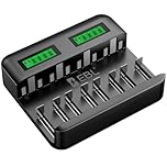 EBL LCD Universal Battery Charger - 8 Bay AA AAA C D Battery Charger for Rechargeable Batteries Ni-MH AA AAA C D Batteries with 2A USB Port, Type C Input, Fast Charger(9008)