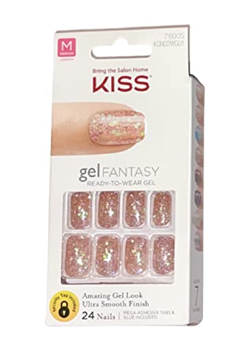 Kiss Gel Fantasy Medium Length Pink Holographic Glitter Nails KGN02WG01
