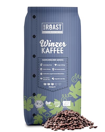 Blank Roast - BIO Winzer Kaffee 1000g - schonend mit Pfälzer Rebholz geröstet - ganze Kaffee-Bohnen aus Peru - 100% Arabica Röstung - schokoladig & nussig - säurearm