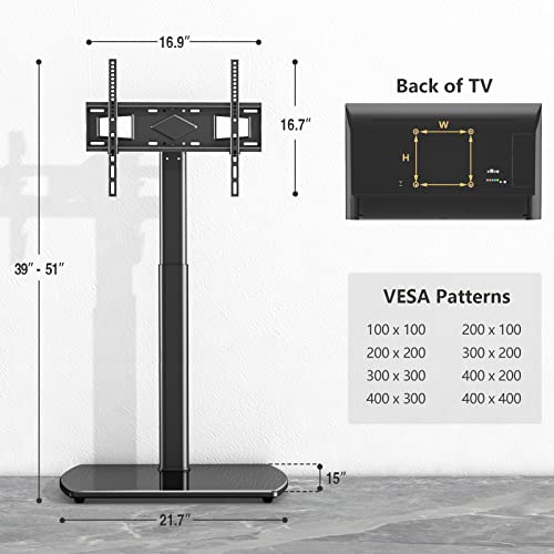 Universal Tall Floor Tv Stand With Mount Swivel And Height Adjustable For Most 26 To 65 Inch Lcd Led Oled Flat Panel And Curved Screen Tvs, Space Saving For Corner And Bedroom, Black #TOP7