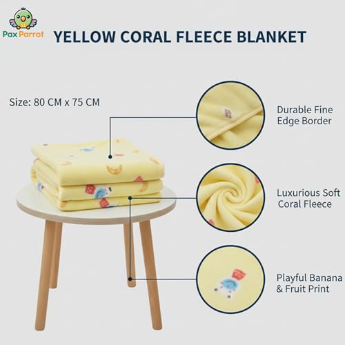Image of Ultra-Soft Baby Hooded Blanket | Newborn Baby Wrapping | Coral Fleece Material Hypoallergenic | Towel Cum Blanket with Teddy Design (0-3Years) (Yellow)