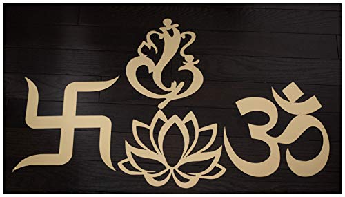 Image of Desi Favors (Hinduism) Religious Cutouts | Om, Ganesha, Swastik & Lotus Symbols | Spiritual Home Styling Traditional, Varalakshmi Pooja Decor | Indian Wedding Decorations | Multi Sizes (Pack of 4)