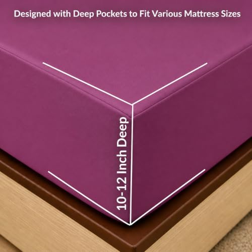 Image of 100% Waterproof Mattress Protector Double Size Bed 48x75 Inch, Non Woven Fabric Fitted Mattress Cover with Elastic, Waterproof Bed Protector, Hypoallergenic, 10 Inch Deep Pocket - Wine Purple
